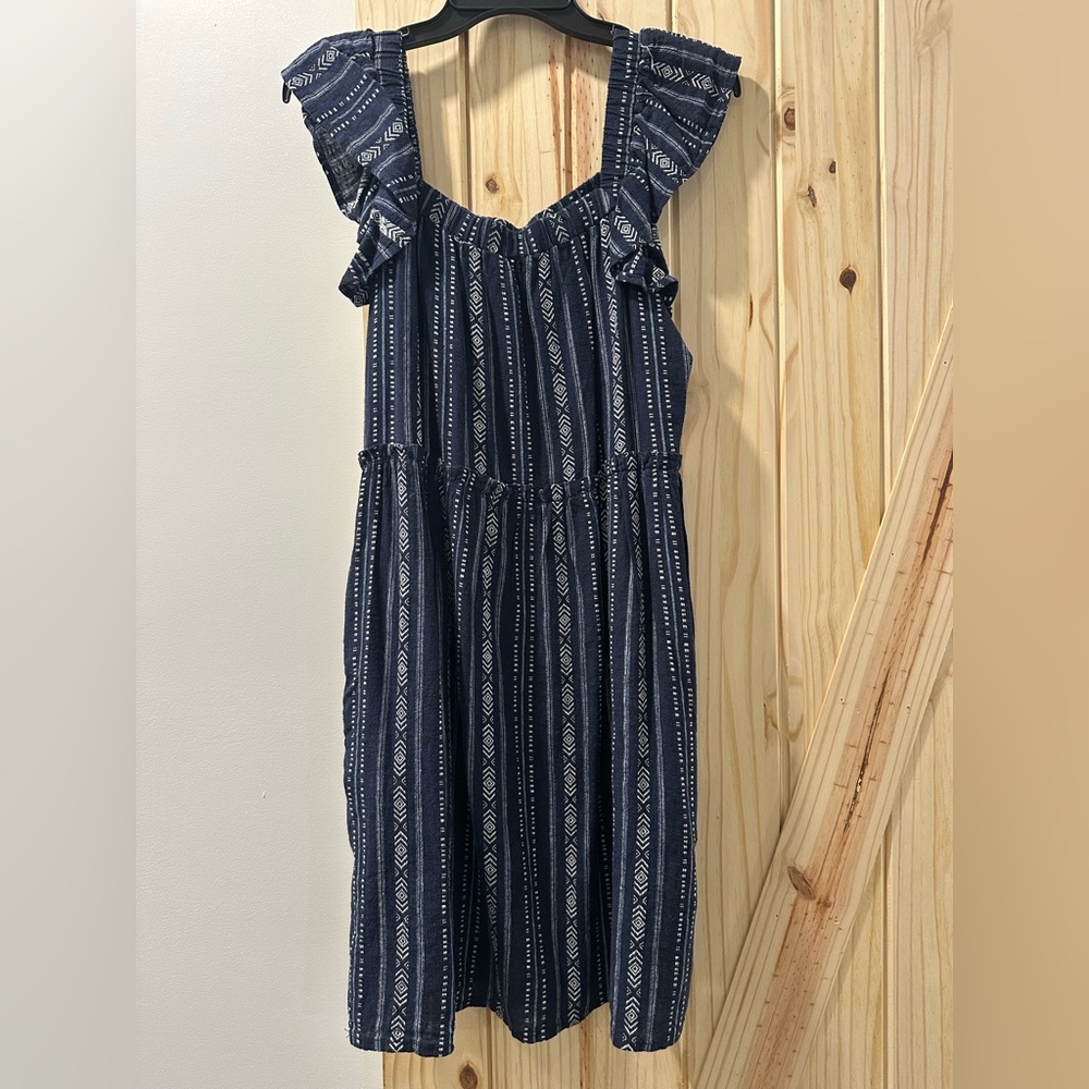 Time and Tru Navy Blue Kids Dress with White Pattern